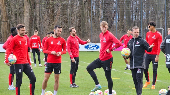 Die Spieler des 1. FC Köln beim Training am Montagmittag (13. März 2023).