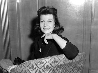 23rd April 1956:  American film actress, Rita Hayworth (1918 -1987) at the Dorchester Hotel, London.  (Photo by Monty Fresco/Topical Press Agency/Getty Images)