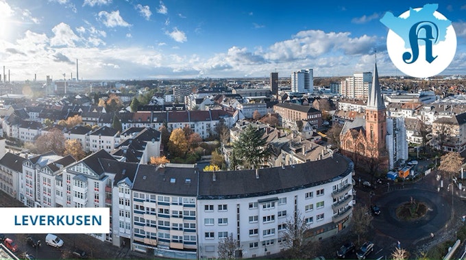 Leverkusen: Luftbild mit Headerlogo für den KStA-Newsletter Wir in Leverkusen
