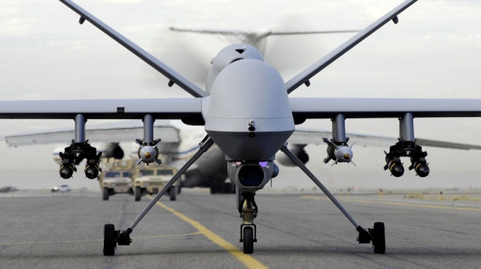 Eine bewaffnete Drohne vom Typ MQ-9A Reaper der U.S. Air Force
