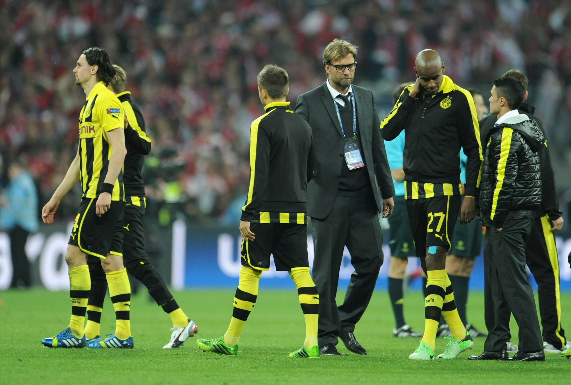 Jürgen Klopp und seine Mannschaft sind sichtlich enttäuscht nach dem verlorenen Champions-League-Endspiel 2013.