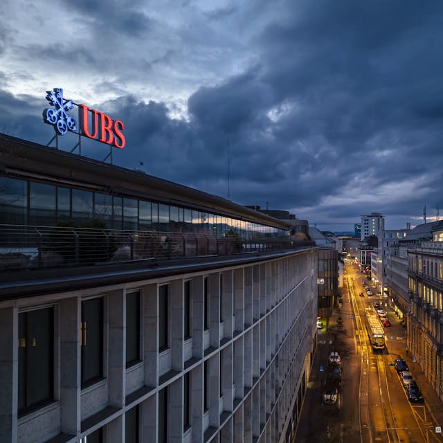 Eine Luftaufnahme zeigt die Hauptsitze der Schweizer Banken Credit Suisse und UBS am Paradeplatz in Zürich.