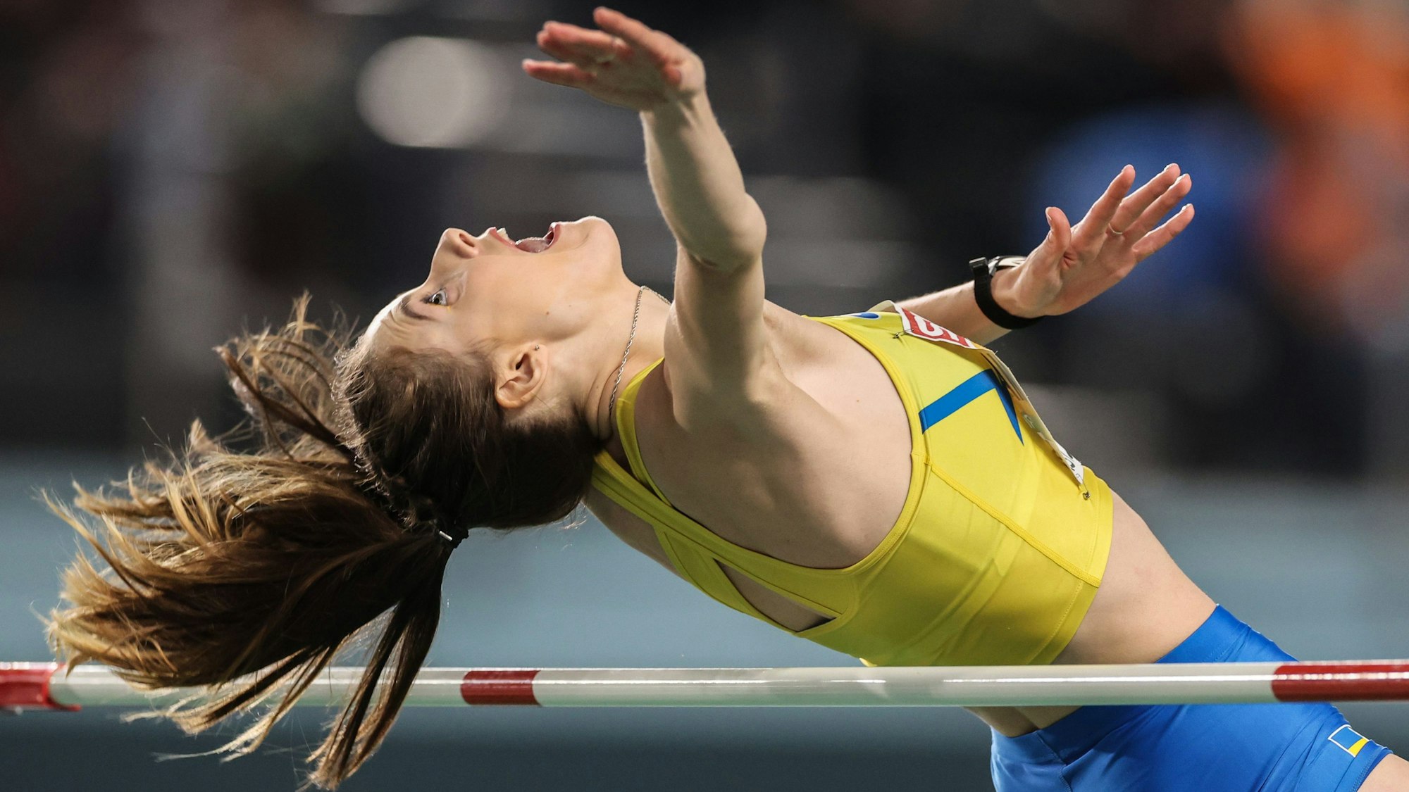 Türkei, Istanbul: Leichtathletik/Halle: Europameisterschaft, Hochsprung Frauen Finale, Gold-Medalistin Jaroslawa Mahutschich aus der Ukraine in Aktion.
