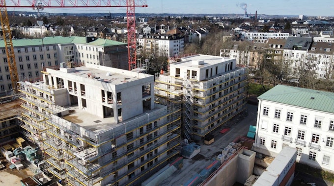Blick von oben auf die Baustelle des Neubauprojekts Constance in die Bonner Südstadt.