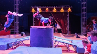 In der Manege zeigen Schüler Akrobatik.