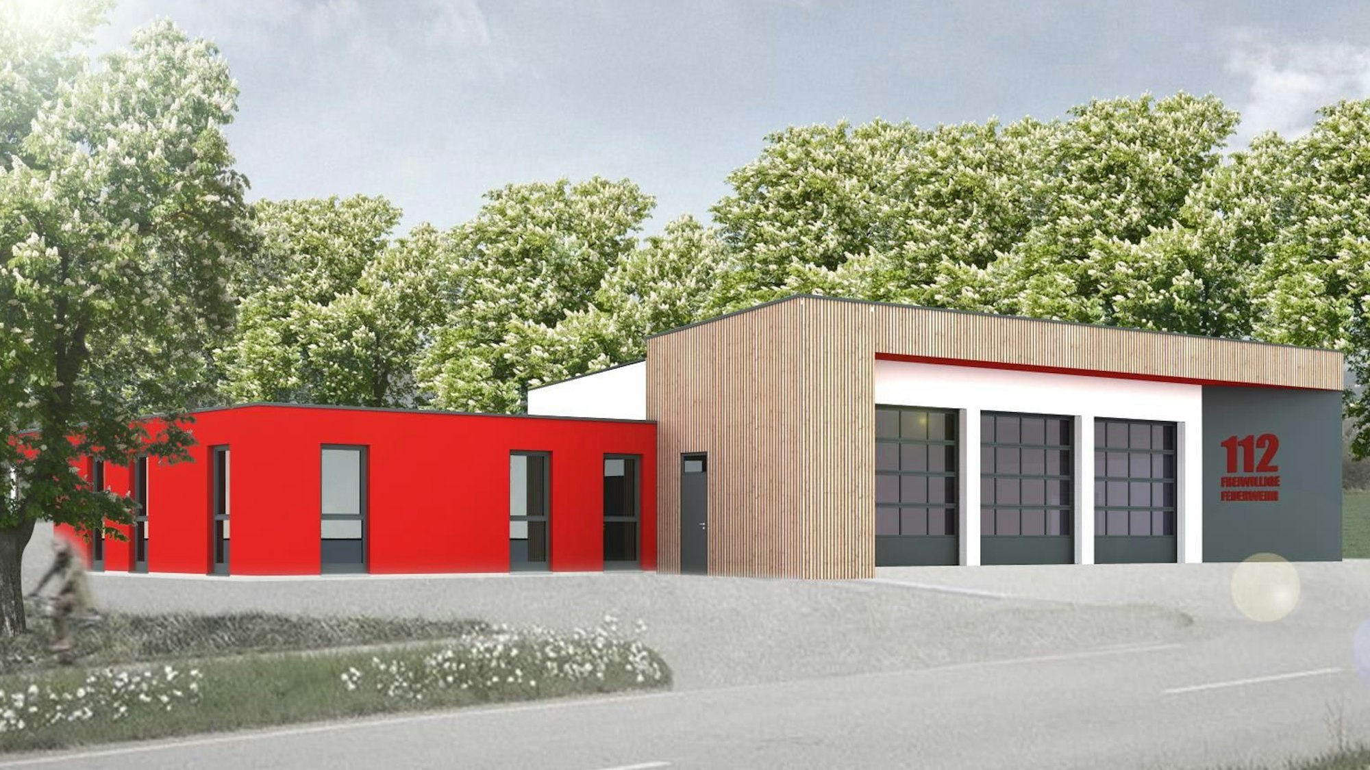 Die Visualisierung zeigt, wie das neue Feuerwehrgerätehaus in herhahn aussehen könnte.