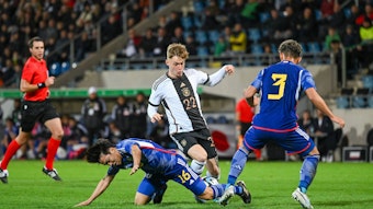 Luca Netz von Borussia Mönchengladbach am 24. März 2023 im Freundschaftsspiel gegen Japan im Einsatz für die deutsche U21-Nationalmannschaft.