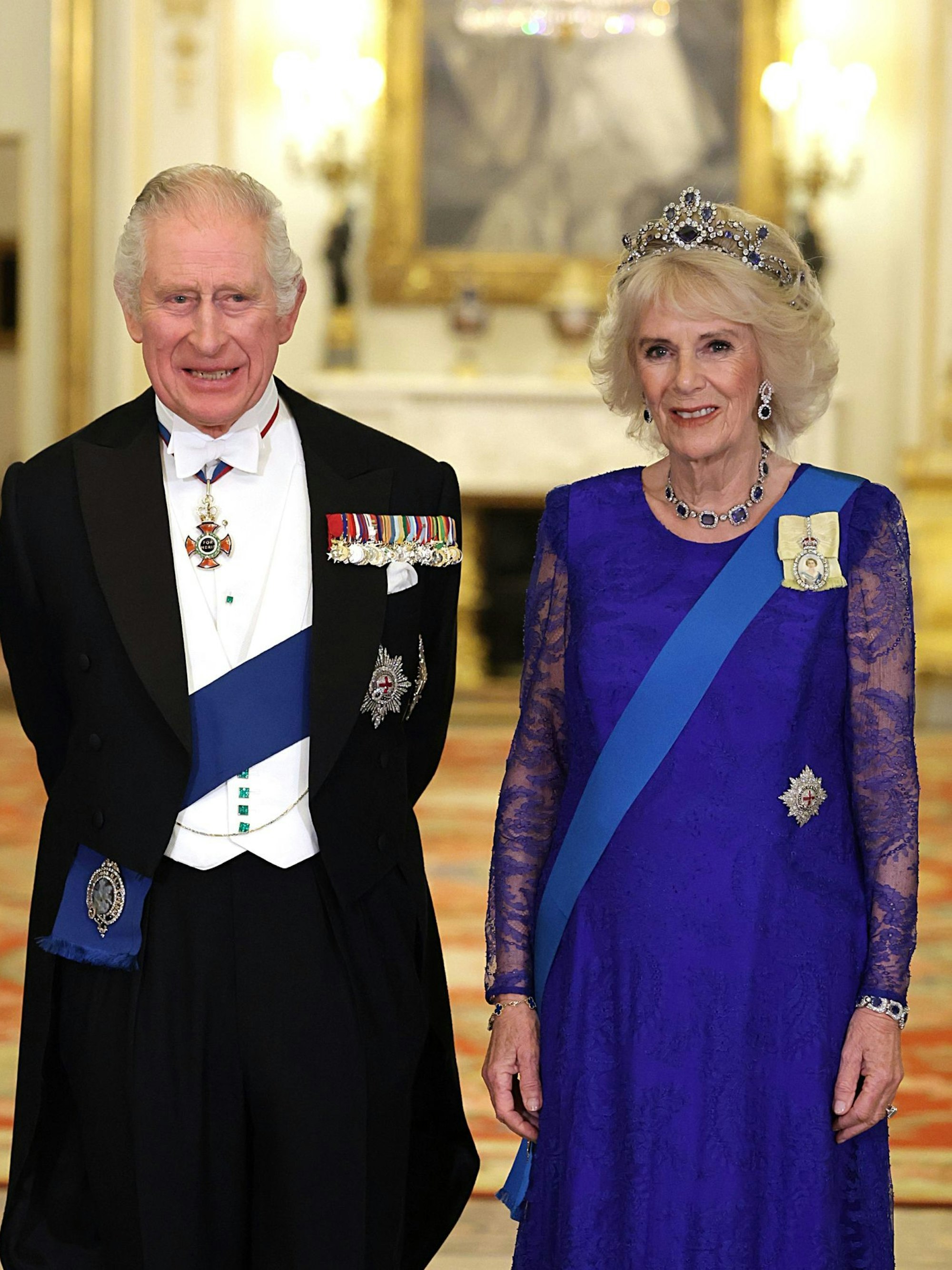 König Charles III. und Königsgemahlin Camilla beim ersten Staatsbankett als Königspaar.