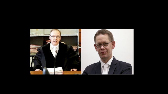 Der Vorsitzende Richter Jörg Michael Bern (l.) und Verteidiger im Drach-Verfahren Wolfgang Heer.