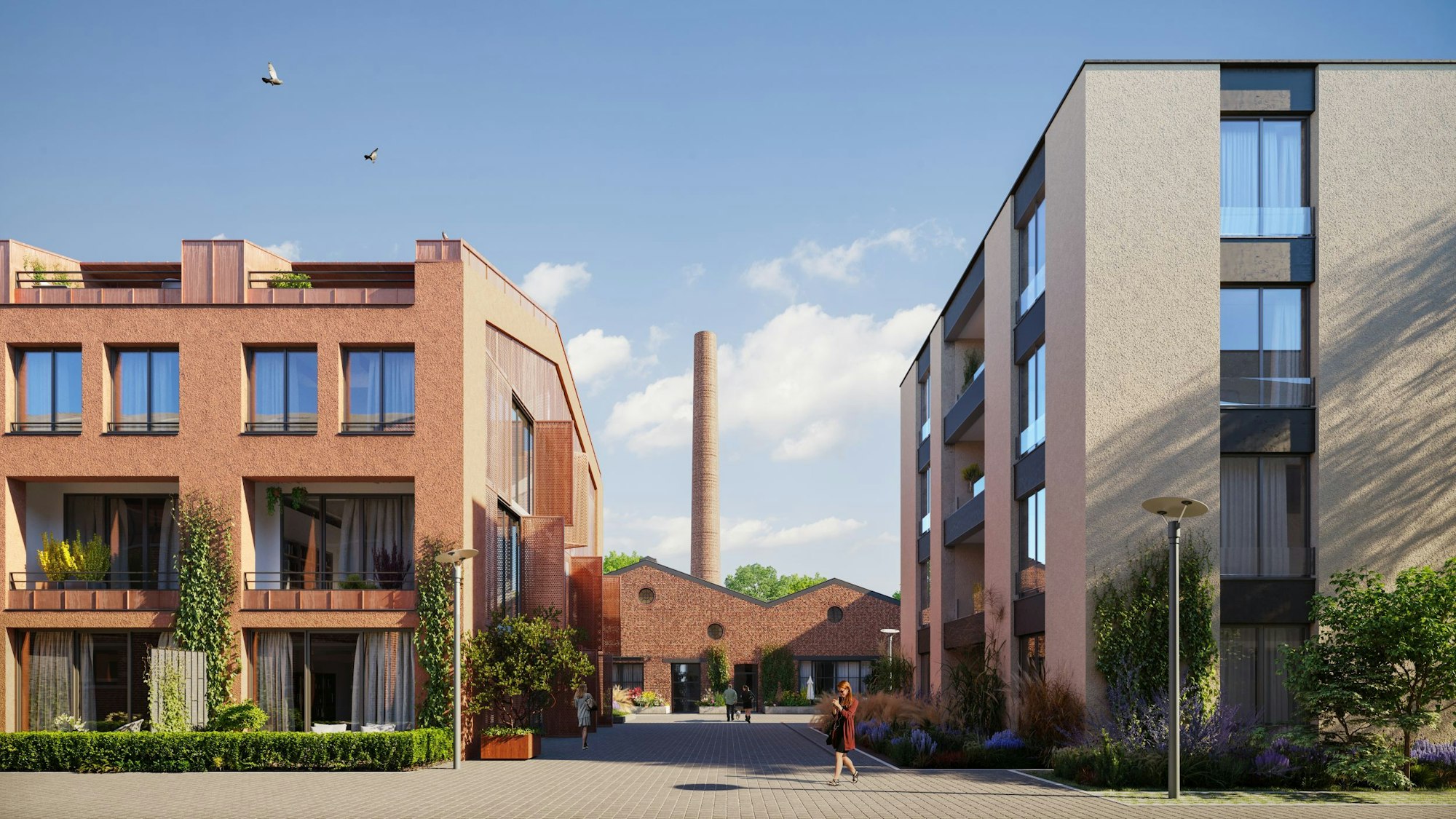 Bauarbeiten für neue Häuser und Wohnungen im Kölner Baumwollquartier.