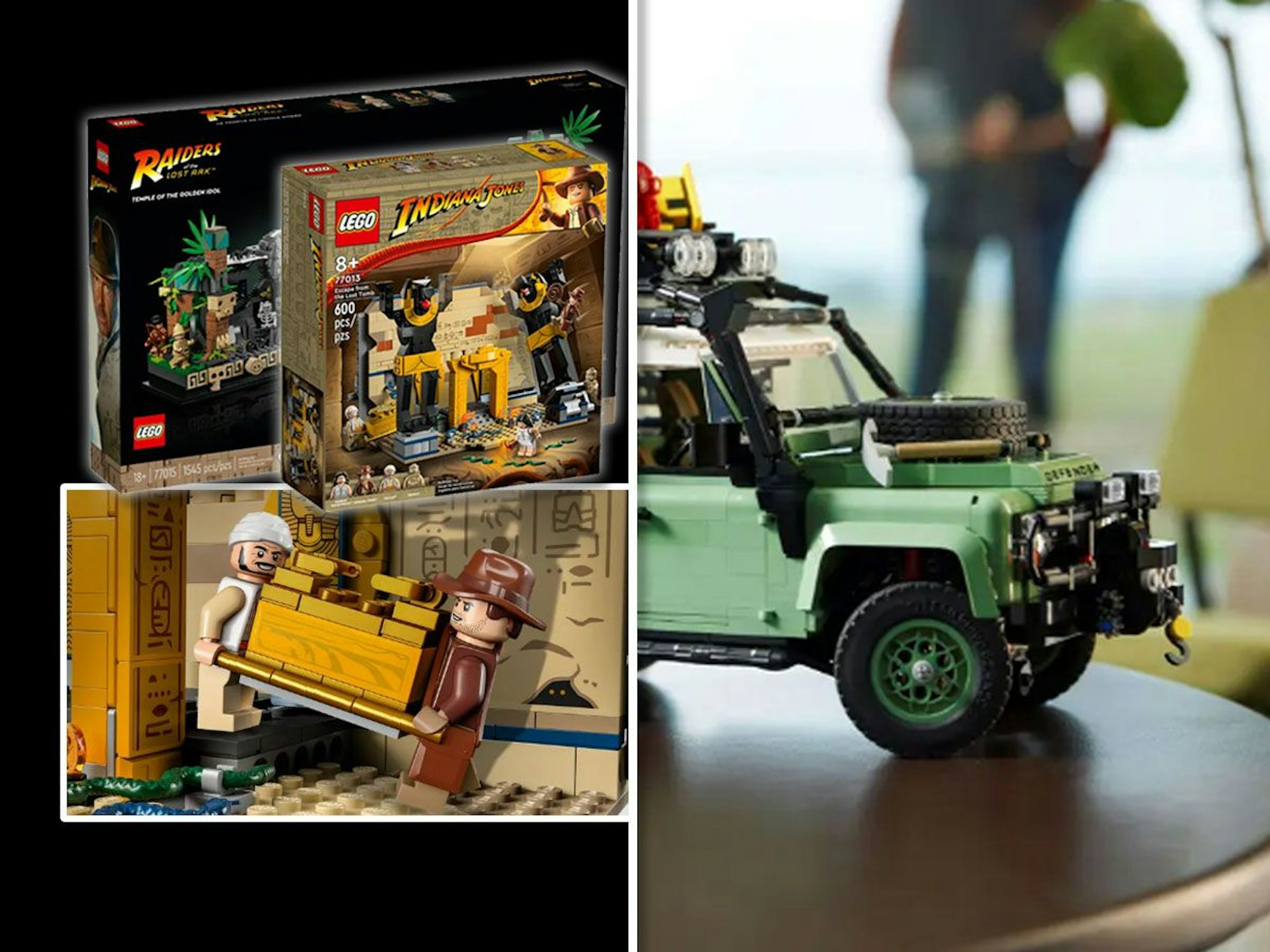 Lego Indiana Jones und Lego Land Rover Defender 90 Produktbilder für Lego Neuheiten Artikel.