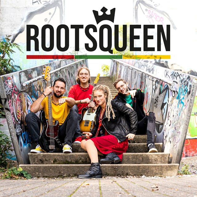 Die Kölner Nachwuchsband Rootsqueen auf einer Treppe mit Grafitti.