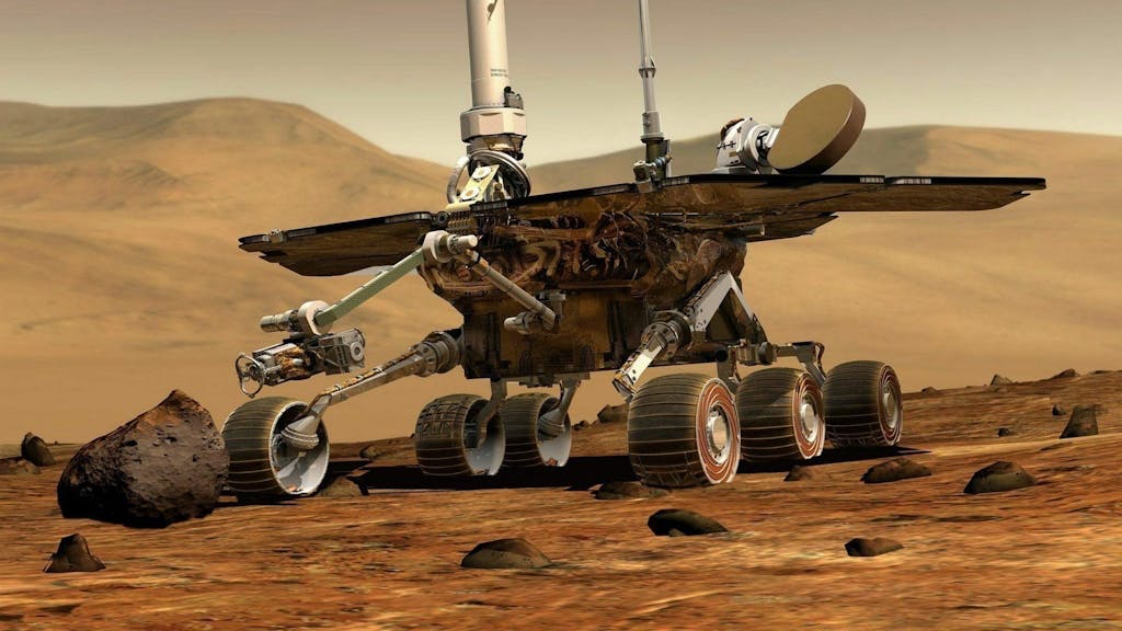 Eine Illustration des Rovers „Curiosity“ auf dem Mars.&nbsp;