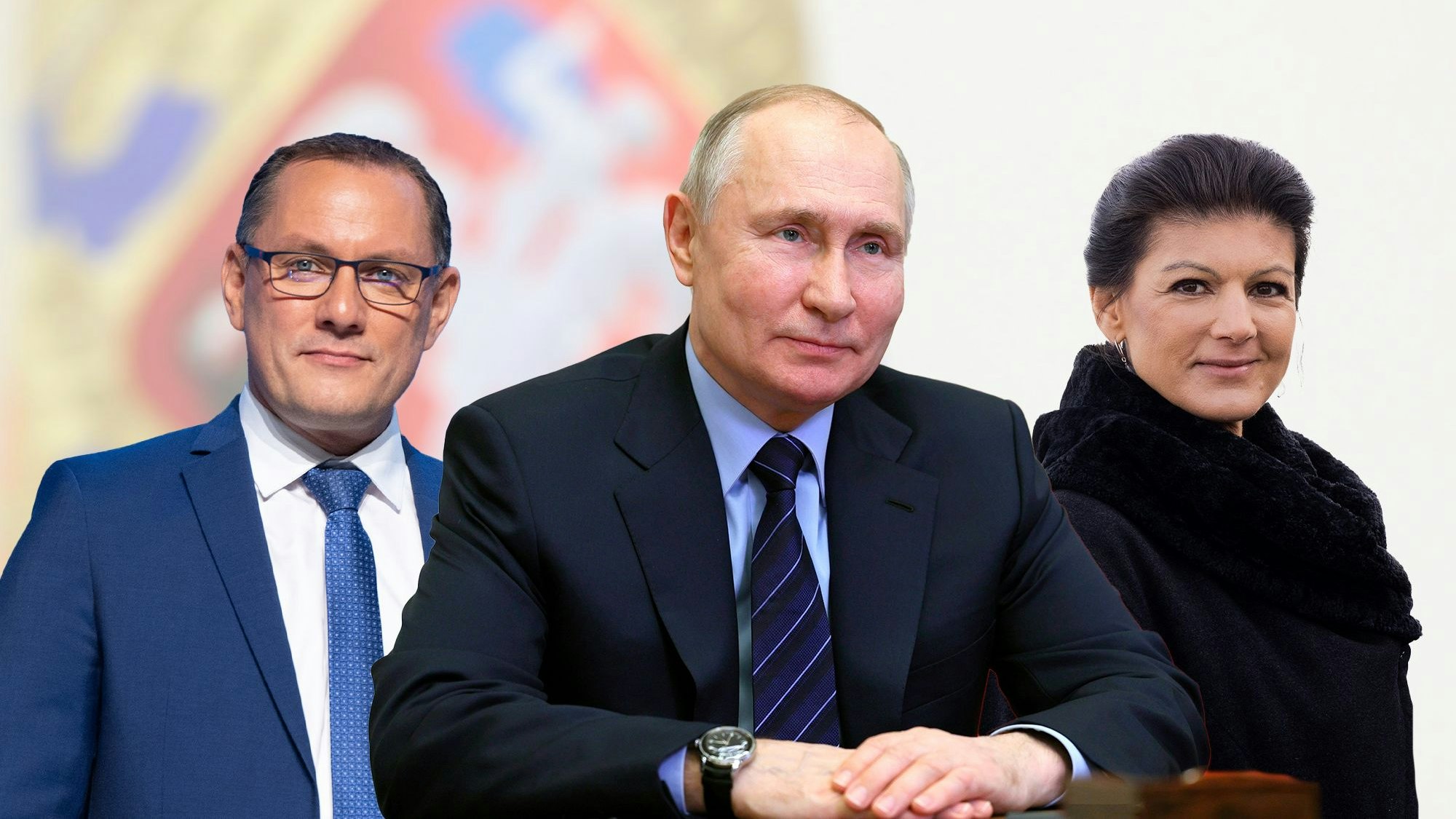 Collage, Putin, Wagenknecht, Chrupalla