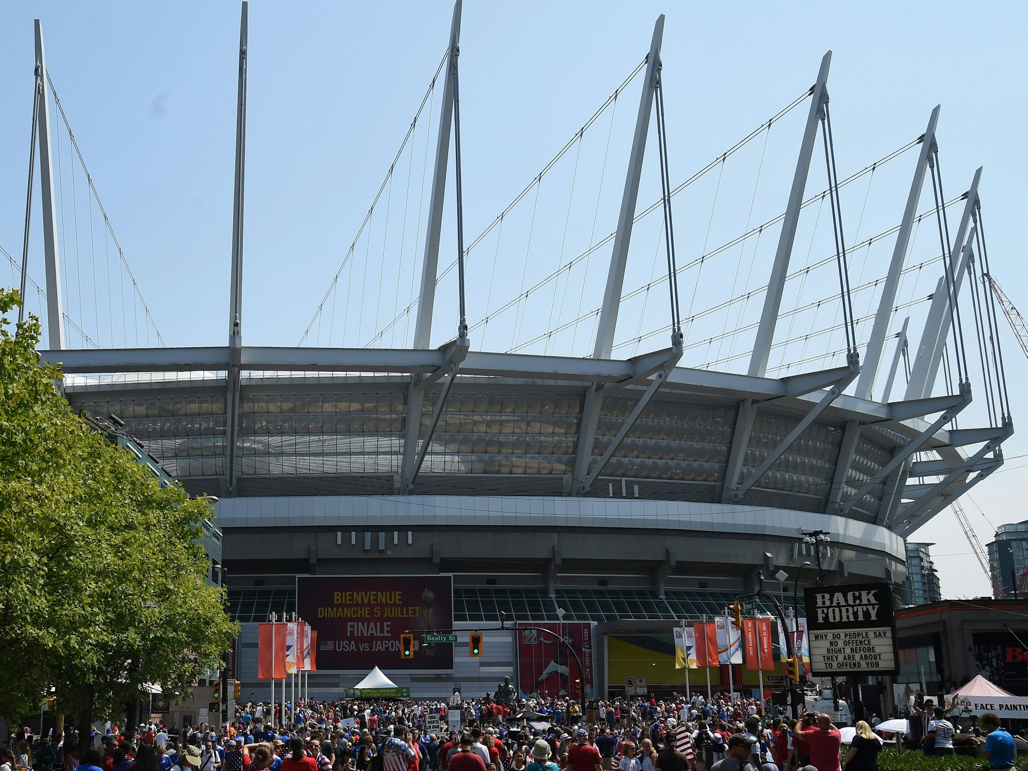 Außenansicht vom BC Place Stadium in Vancouver beim Finale der Frauen Weltmeisterschaft zwischen den USA und Japan am 5. Juli 2015
