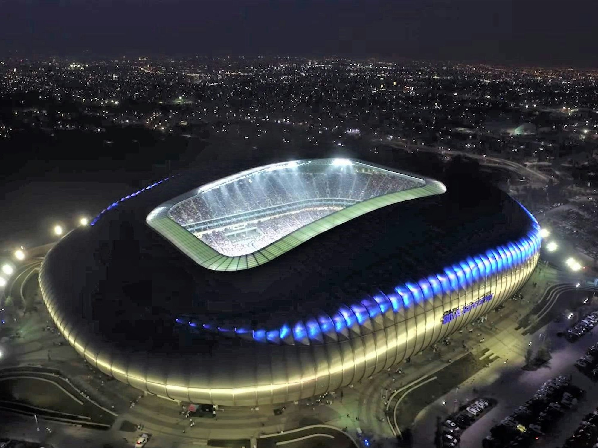Monterrey, April 2016: Das Estadio BBVA in Monterrey, Arena für die WM 2026, ist auf einer Luft-Aufnahme zu sehen.