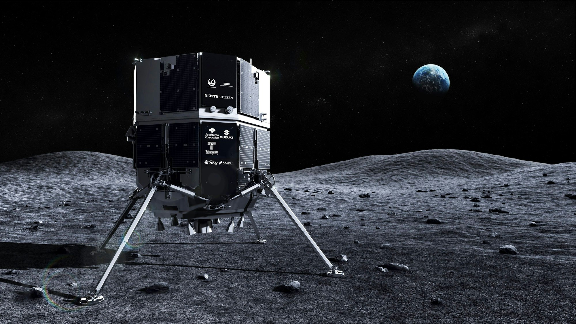 Eine Illustration zeigt Hakuto-R der japanischen Privatfirma Ispace auf dem Mond. Am Dienstagabend soll die Sonde auf dem Mond landen.