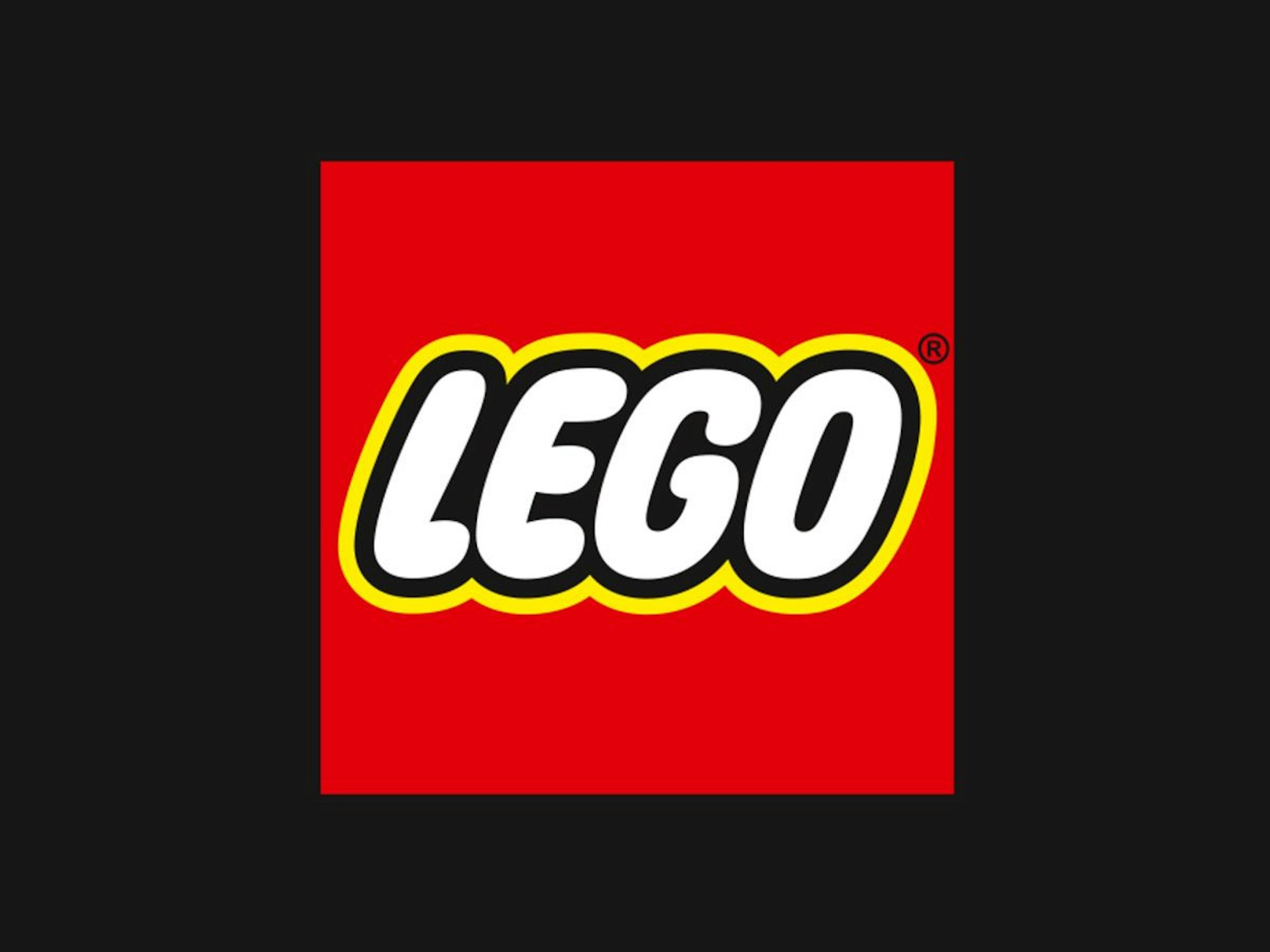 Lego Logo auf schwarzem Hintergrund.
