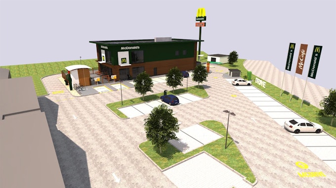 Visualisierung der McDonald's Filiale auf dem Parkplatz.&nbsp;