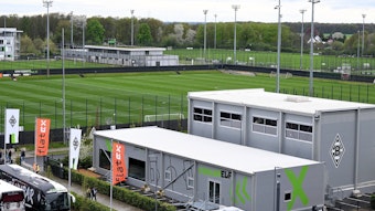 Die Trainingsplätze und das „Performance Center“ im Borussia-Park, hier zu sehen am 23. April 2023.