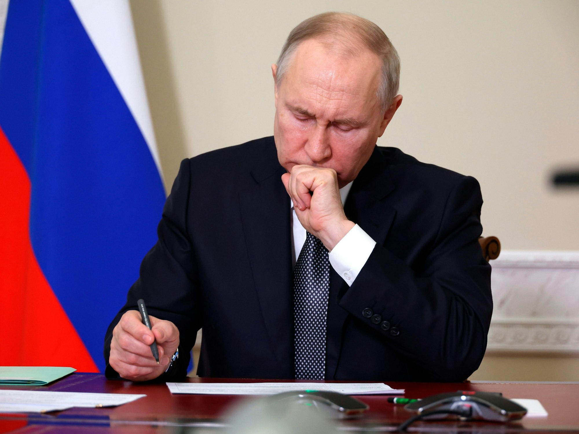 Russlands Präsident Wladimir Putin bei einer Videokonferenz am 2. Mai in Moskau.