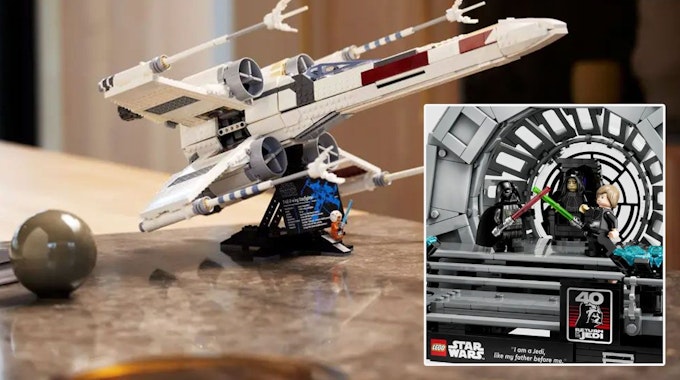 Die Lego Star Wars Neuheiten Lego X Wing Starfighter und Thronsaal des Imperators stehen auf dem Tisch.