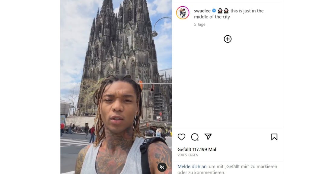 Screenshot des Instagram-Posts von Swae Lee, der sich im Mai 2023 vor dem Kölner Dom zeigte