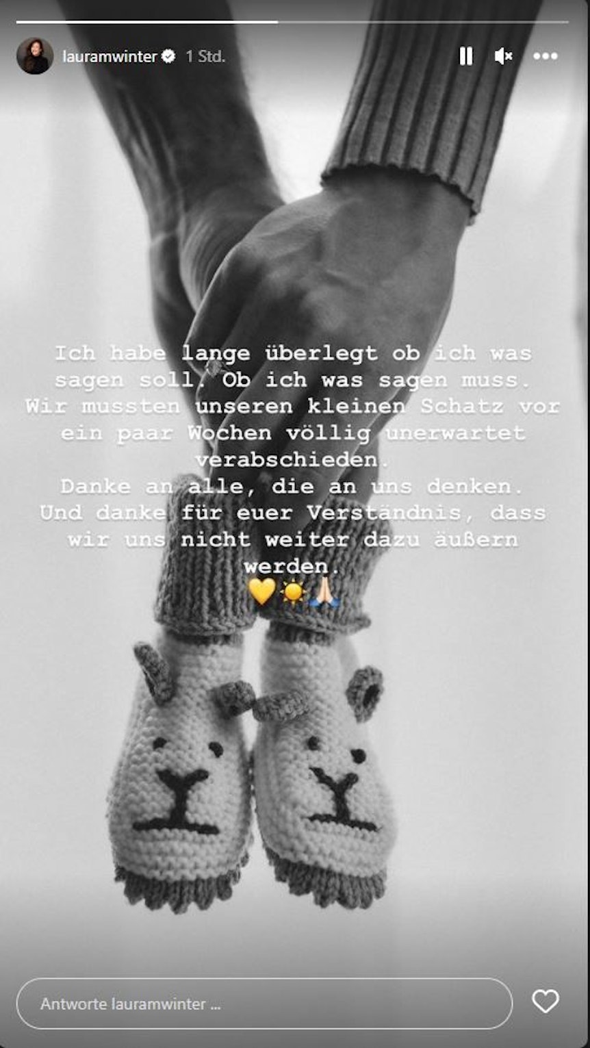 Traurige Botschaft von Laura Winter: Die TV-Moderatorin und Verlobte von Gladbach-Star Jonas Hofmann hat auf ihrem Instagram-Kanal vom Verlust ihres Babys berichtet.