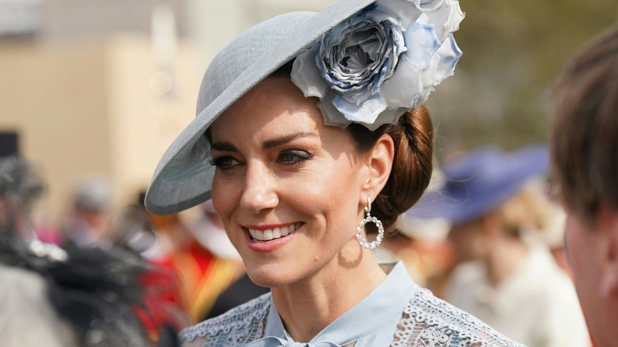 Kate, Princess of Wales, attends a Garden Party at Buckingham Palace, London, in celebration of the coronation, Tuesday May 9, 2023. (Jonathan Brady, Pool via AP)