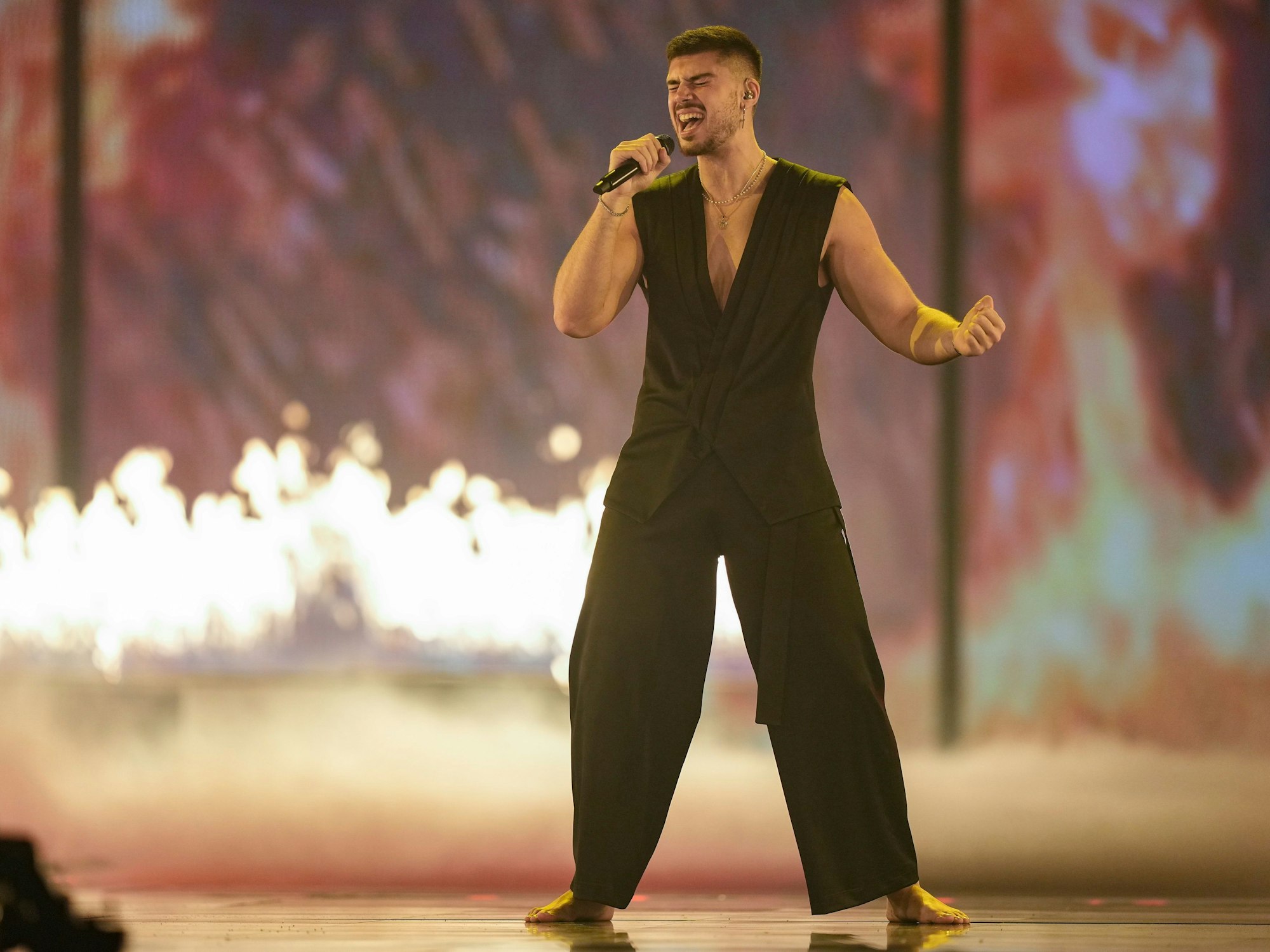 Andrew Lambrou aus Zypern tritt während der Generalprobe für das große Finale des Eurovision Song Contest auf.