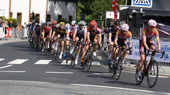Radrennen Triptyque Ardennais, hier die Zielankunft in Hellenthal 2018.