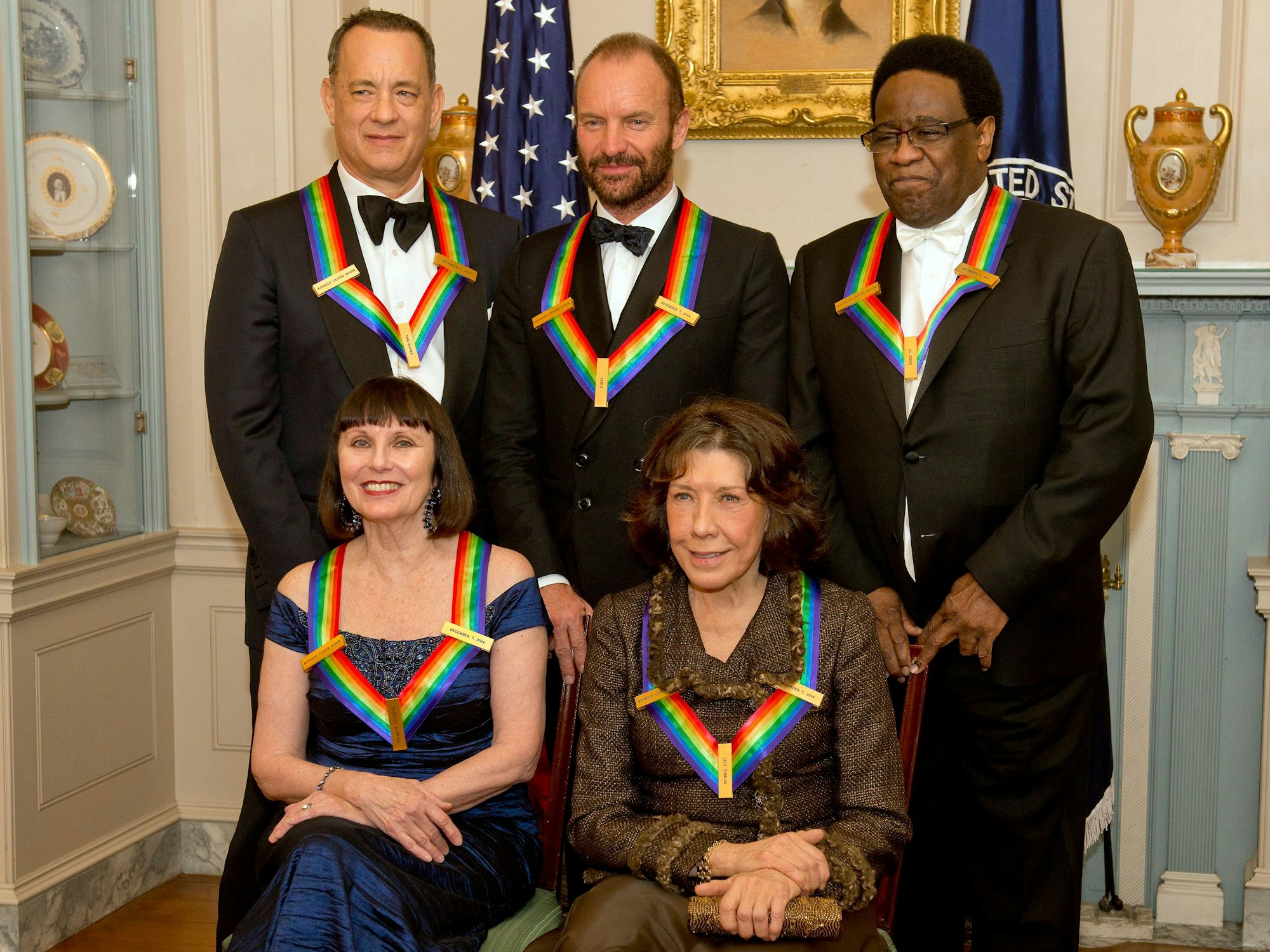 Al Green, Sting und Tom Hanks (oben, v.r.n.l.), Patricia McBride (unten, links) und Lily Tomlin (unten, rechts).