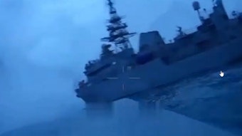 Die Bordkamera einer ukrainischen Wasserdrohne zeigt den Angriff auf das russische Aufklärungsschiff „Iwan Churs“ (Ivan Khurs)