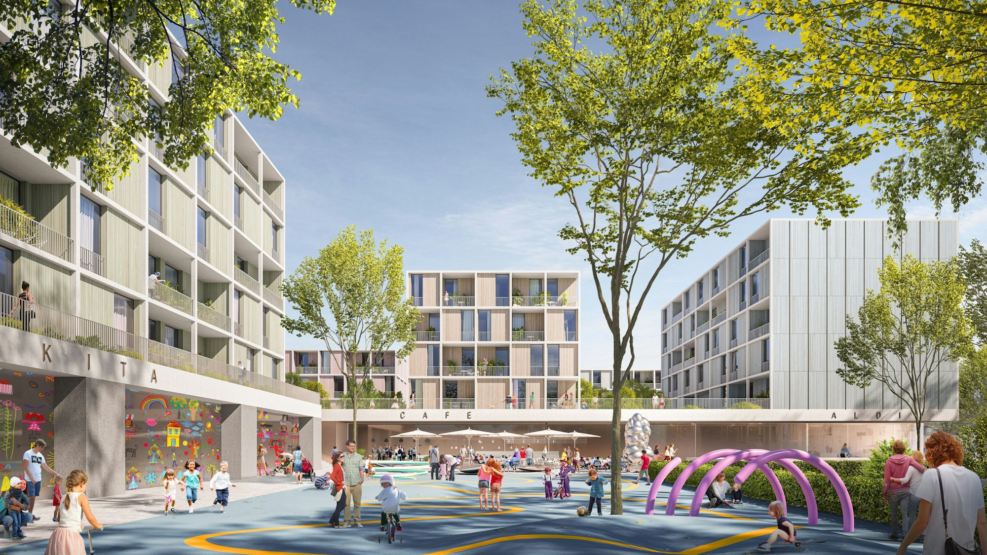 Der Entwurf für das Modellprojekt zeigt den Neubau am Grünen Weg in Köln-Ehrenfeld.