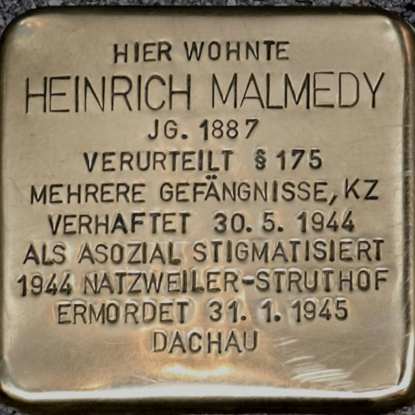 Stolperstein Heinrich Malmedy, Salzgasse.