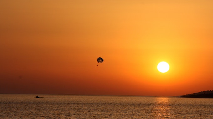 Sonnenuntergang am 24. August 2014 an der albanischen Küste bei Saranda.