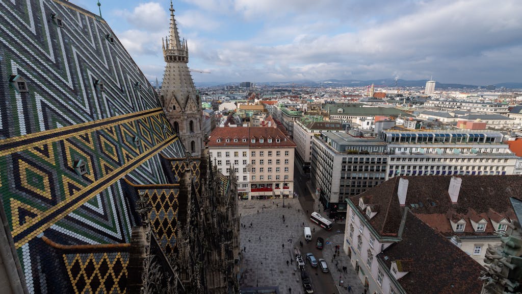 Blick vom Nordturm des Stephansdoms auf Wien, hier im Januar 2020.&nbsp;