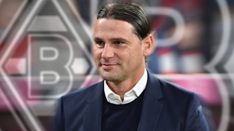 Gerardo Seoane ist neuer Trainer von Borussia Mönchengladbach. Die Fotomontage zeigt den Kopf des Schweizers vor der Raute.