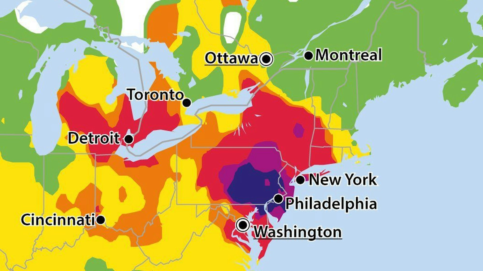 Luftqualität in den USA und Kanada.