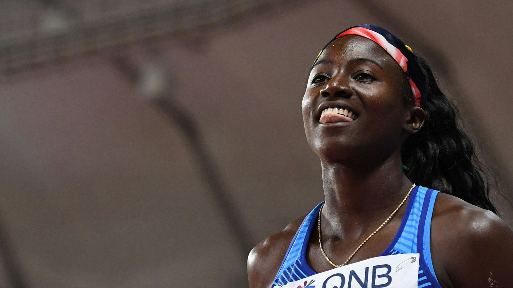 Sprinterin Tori Bowie mit guter Laune bei der Leichtathletik-WM 2019 in Doha.