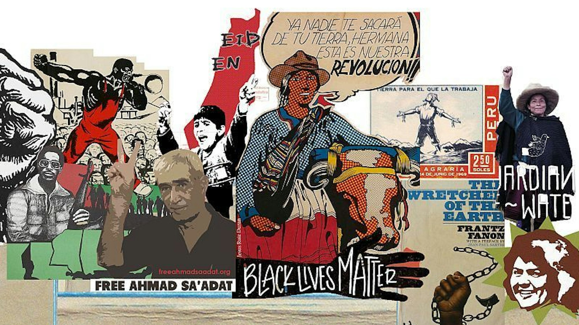 Eine Collage mit Bildmotiven verschiedener Freiheitskämpfe.