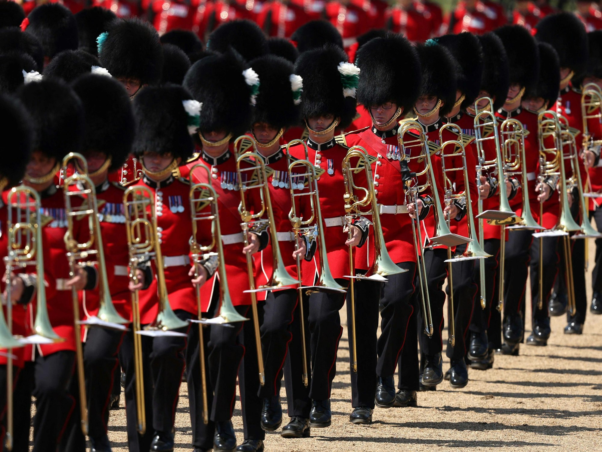 Welsh Guards marschieren während der Generalprobe der Parade „Trooping the Colour“.