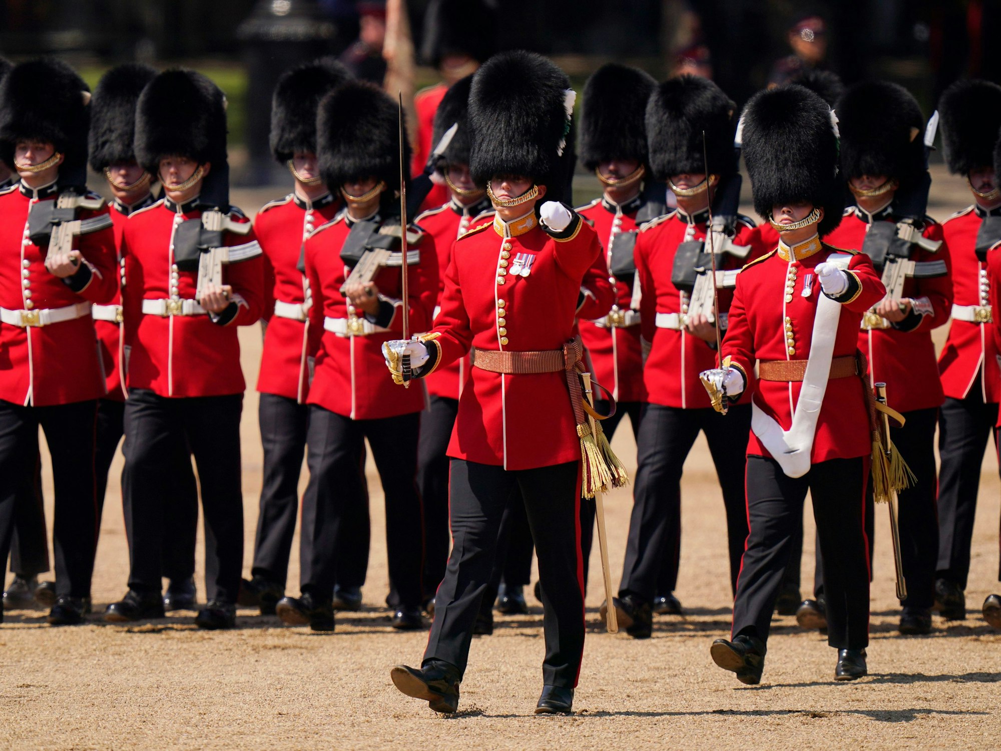 Soldaten nehmen an der Colonel's Review teil, der Generalprobe der Parade „Trooping the Colour“.