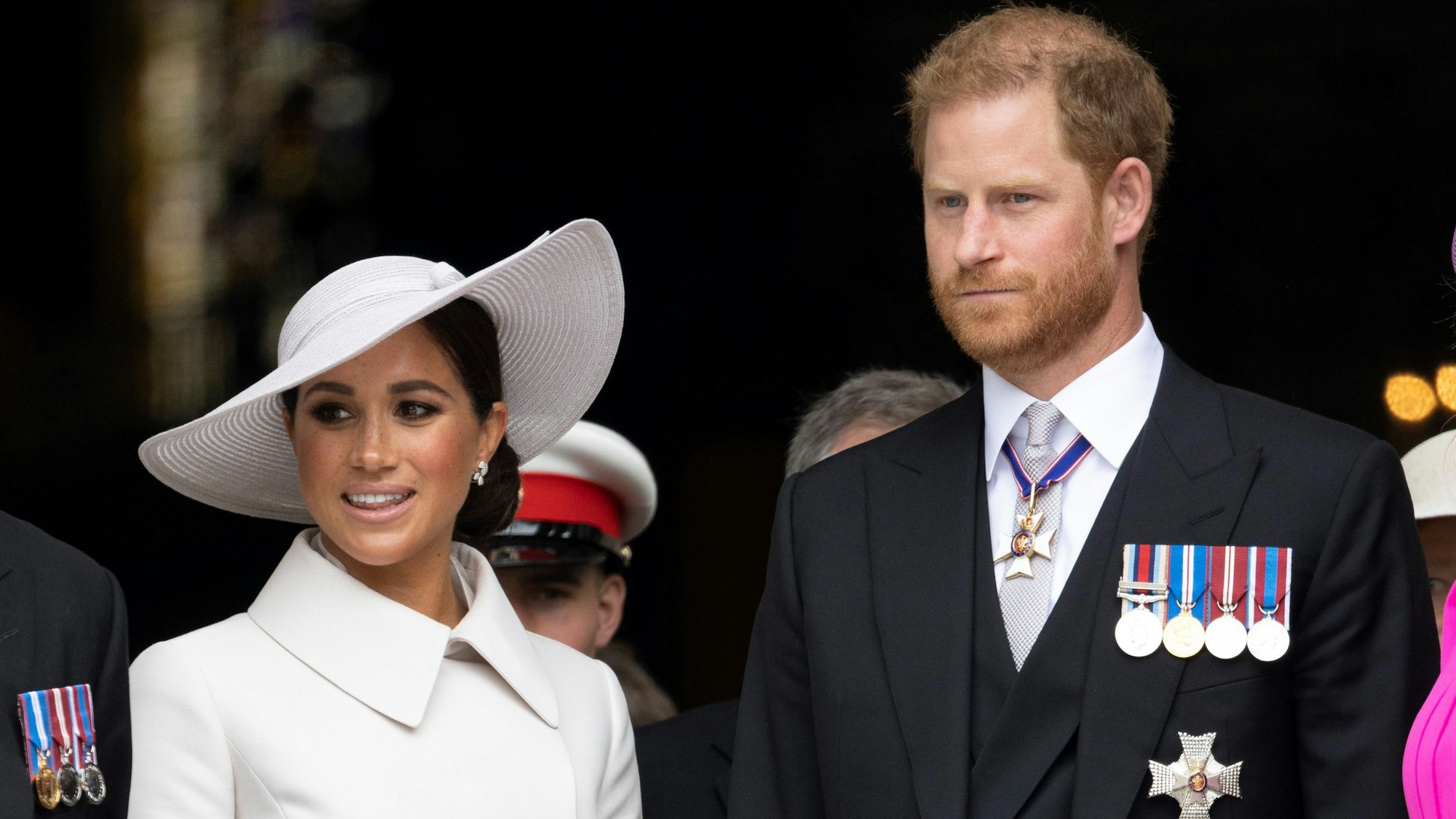 Prinz Harry, Herzog von Sussex und Meghan, Herzogin von Sussex verlassen den nationalen Dankesgottesdienst zum Platinjubiläum der Königin.