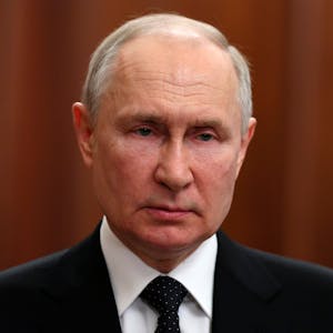 Wladimir Putin, Präsident von Russland, während seiner Ansprache an die Nation. Er äußerte sich am Samstag (24. Juni) zum bewaffneten Aufstands des Chefs der Söldnerarmee Wagner, Jewgeni Prigoschin.