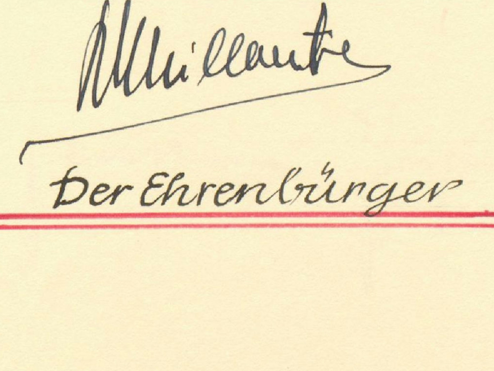 Unterschrift von Willy Millowitsch im Goldenen Buch der Stadt Köln