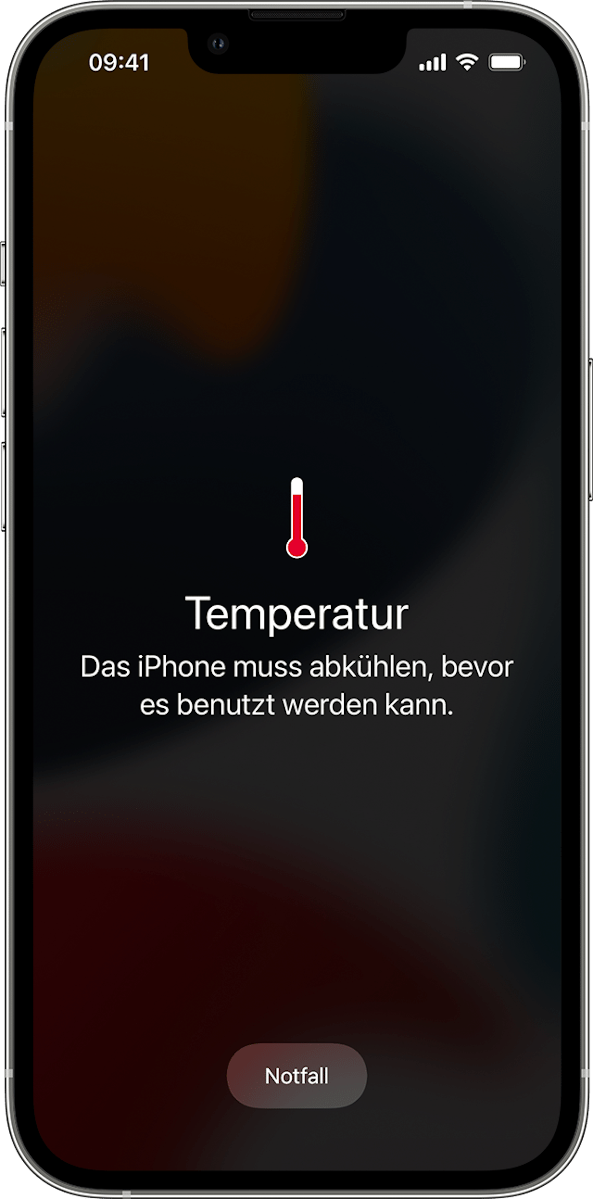 iPhone-Display bei überhitztem Smartphone mit Temperatur-Hinweis