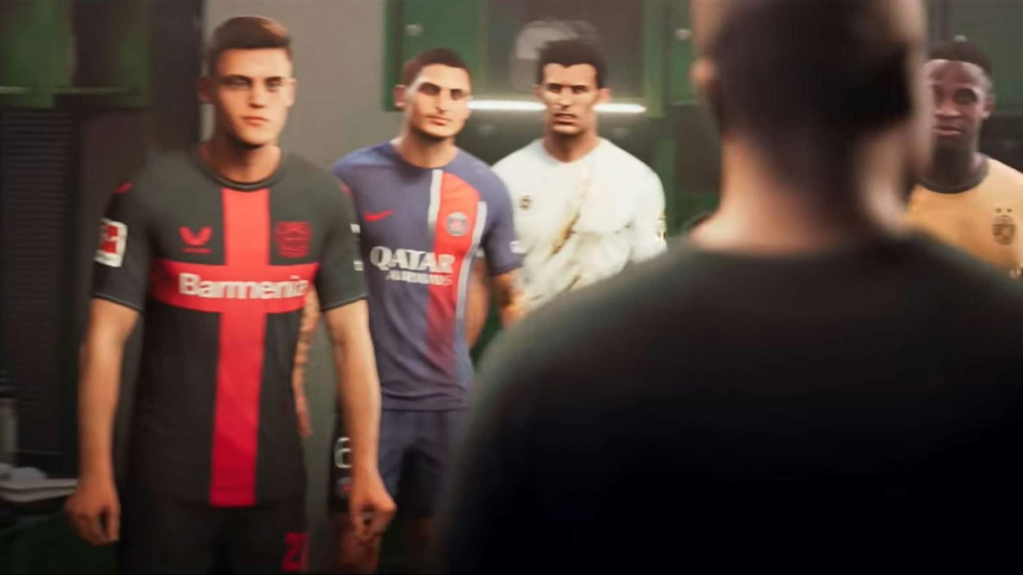 Ein videoanimierter Florian Wirtz steht im Trailer zum neuen Videospiel EA Sports FC im bis dahin noch nicht veröffentlichten Trikot von Bayer Leverkusen in der Kabine.
