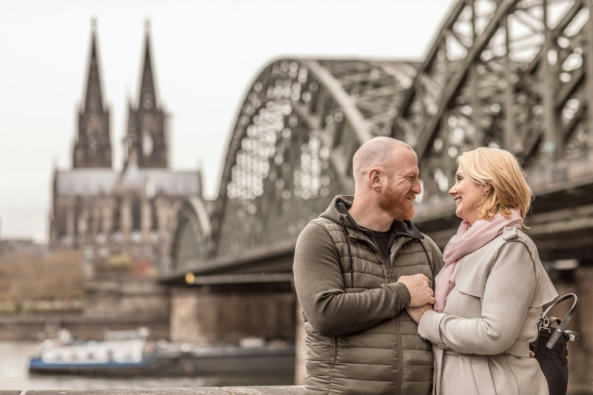 Beautiful Blonde Woman and handsome redhead man middle Aged Tourists in Germany