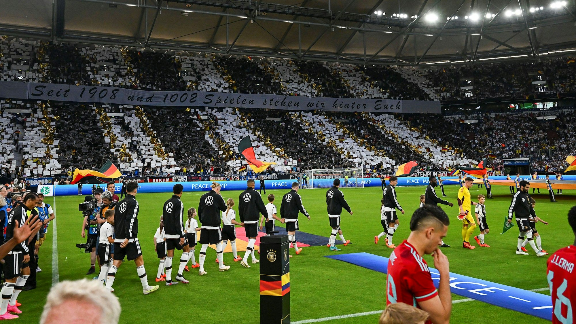 Die DFB-Stars laufen vor dem Länderspiel gegen Kolumbien in die Schalker Arena ein.